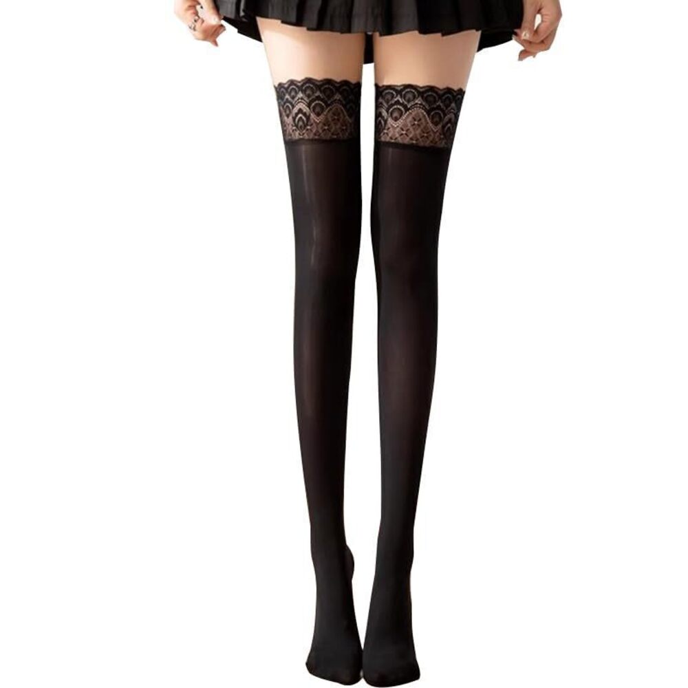 9430 Peacock Lace Thigh Socks Sheer Transparent Thigh Pantyhose Horse Oil